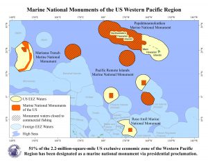 The expanded Papahanaumokuakea Marine National Monument prohibits commercial fishing in about 61 percent of the US EEZ around Hawai‘i. Marine national monuments now comprise 51 percent of US waters around the US Pacific Islands.